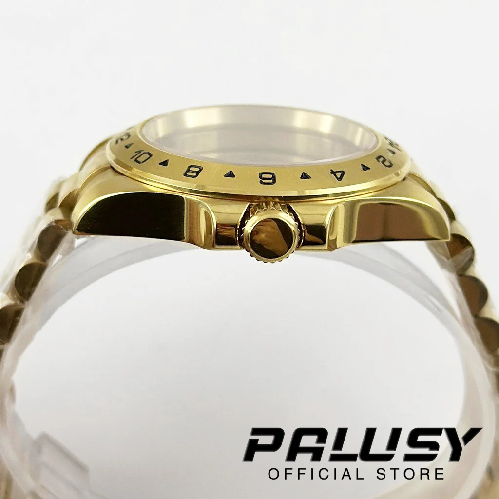 Gold EXP 24 Stunden 40 mm feste Lünette Uhrengehäuse Edelstahlarmband Saphirglas für NH34 NH35 NH36 ETA2824 Uhrwerk