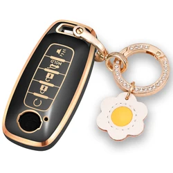 Key Fob Cover Shell 4/5 Button with Gold Keychain for 2023-2025 Nissan Sentra Armada Versa Pathfinder Rogue Car Accessories