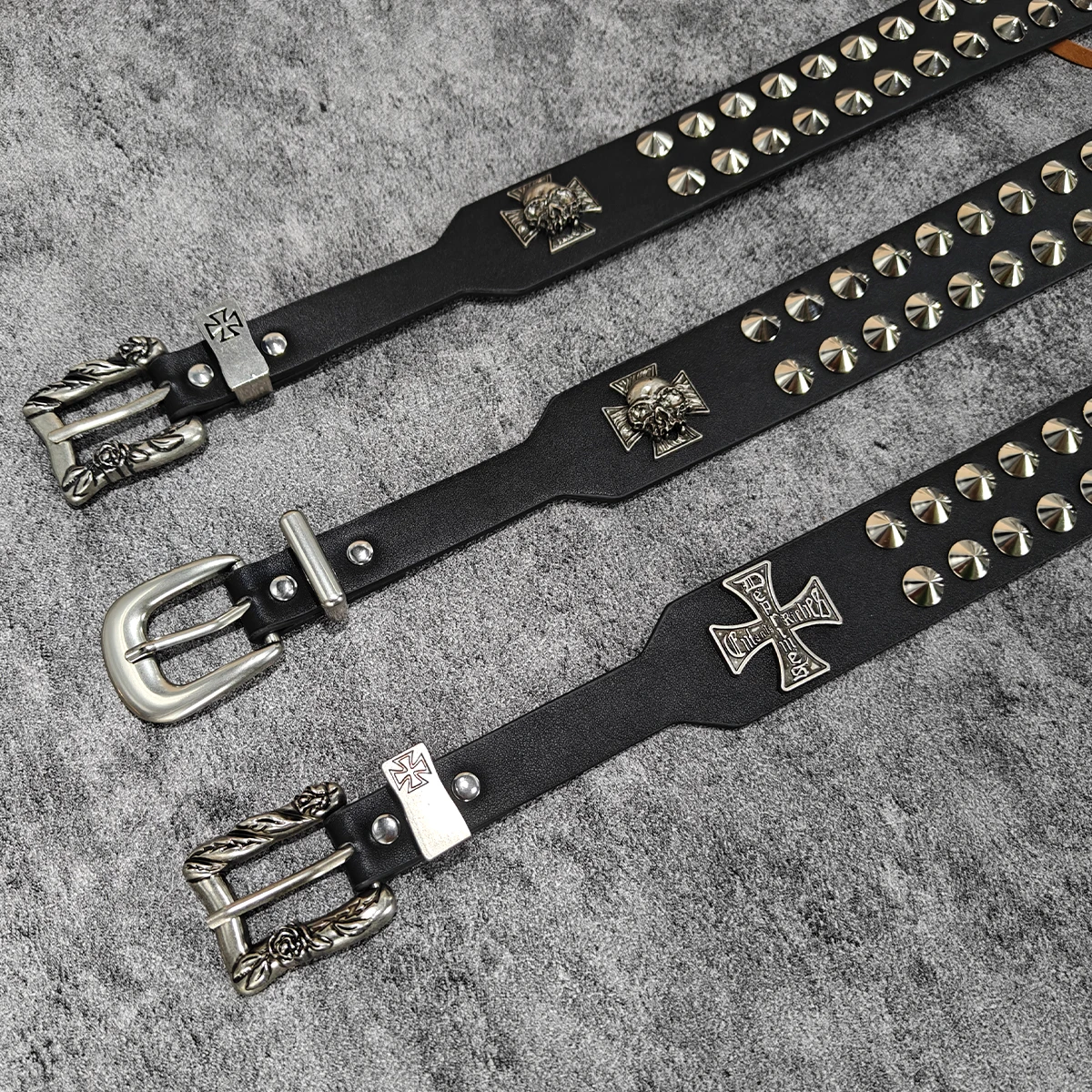 Punk New Gothic Y2K Women Men Belts Luxury Brands Gothic Ladies Hip Hop Punk Rivet Skeleton Print Waist Belt Jeans Waistband view 2