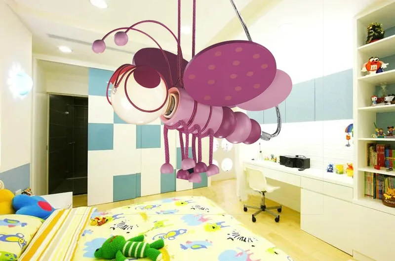 Retail Wholesale Modern Blue/Pink LED E14 Cartoon Bee Pendant Lamp For Children Bedroom Kids children's Night Lights