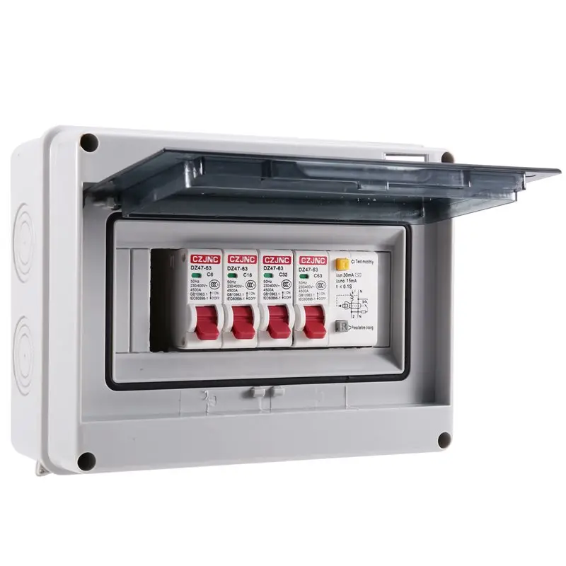 

【Акция】Трехфазный гаражный/автодомовый распределительный щиток 63А с УЗО 30мА, 3 автоматических выключателя 6А+16А+32А, 230/400В