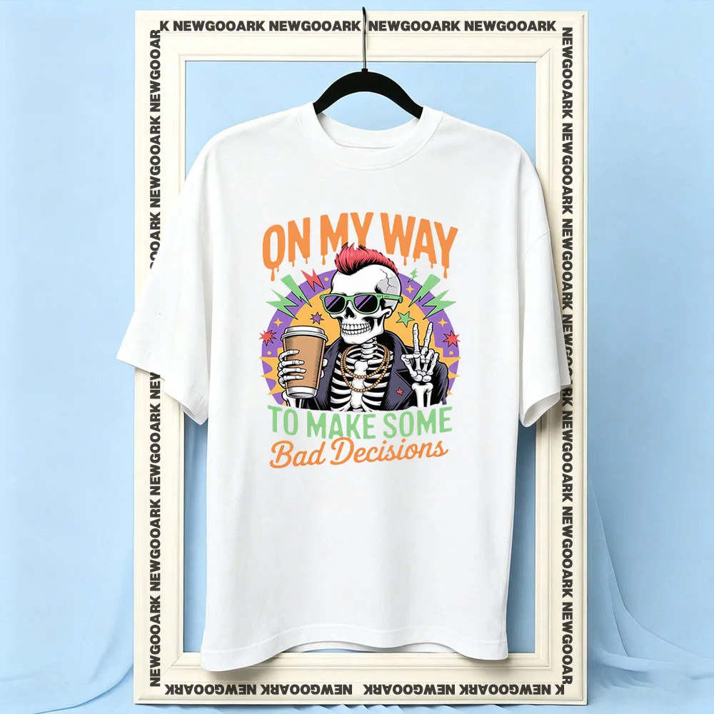 On My Way To Make Some Bad Decisions Retro Rock Skull t-shirt woman man Casual cotton printed t shirts summer outdoors tee