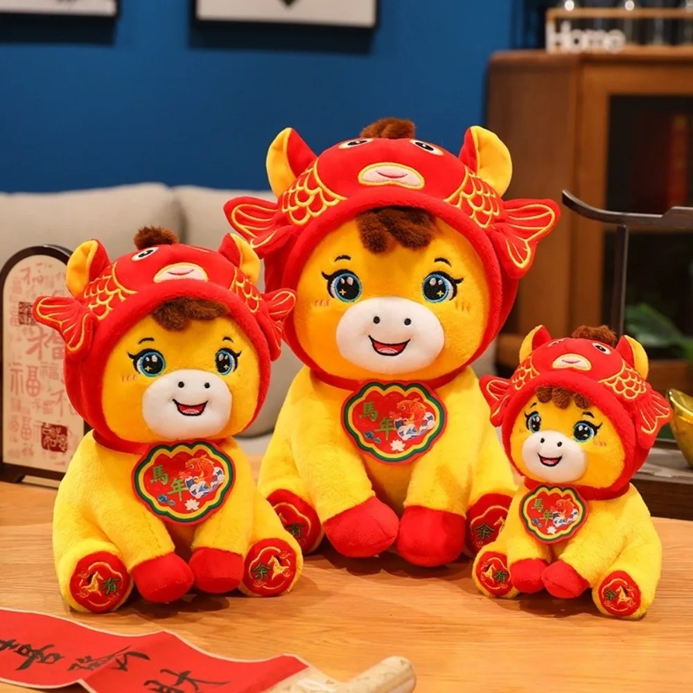 Divertente cartone animato cavallo fortunato peluche morbido 2026 anno di cavallo pony giocattoli di peluche auspicio tradizionale cavallo figuri bambola regalo per bambini