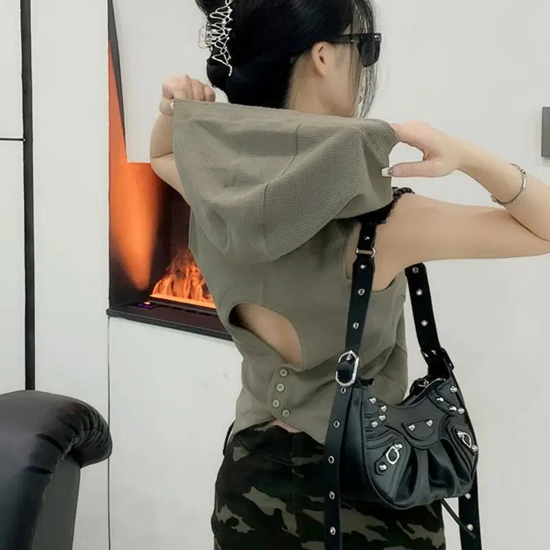 Americano retro Aby cultural y2k picante menina cor ibuya sle moletom com capuz colete feminino verão faion svel topo