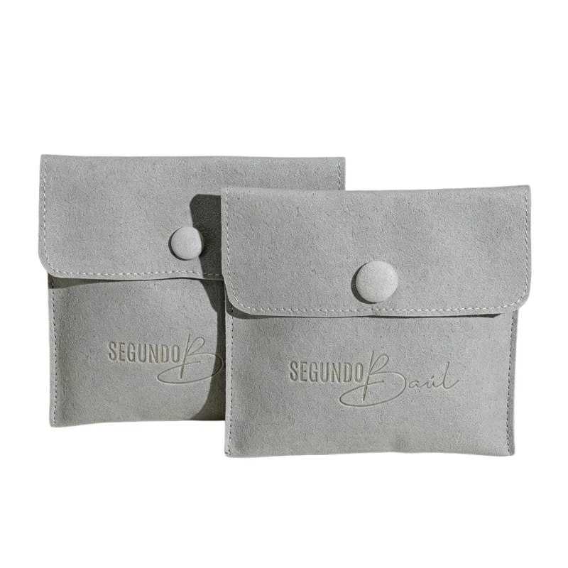 

SheepSew 50pcs Custom Logo Printed Jewelry Packaging Microfiber Pouch Luxury Snap Button Microfiber Earring Ring Necklace Watch