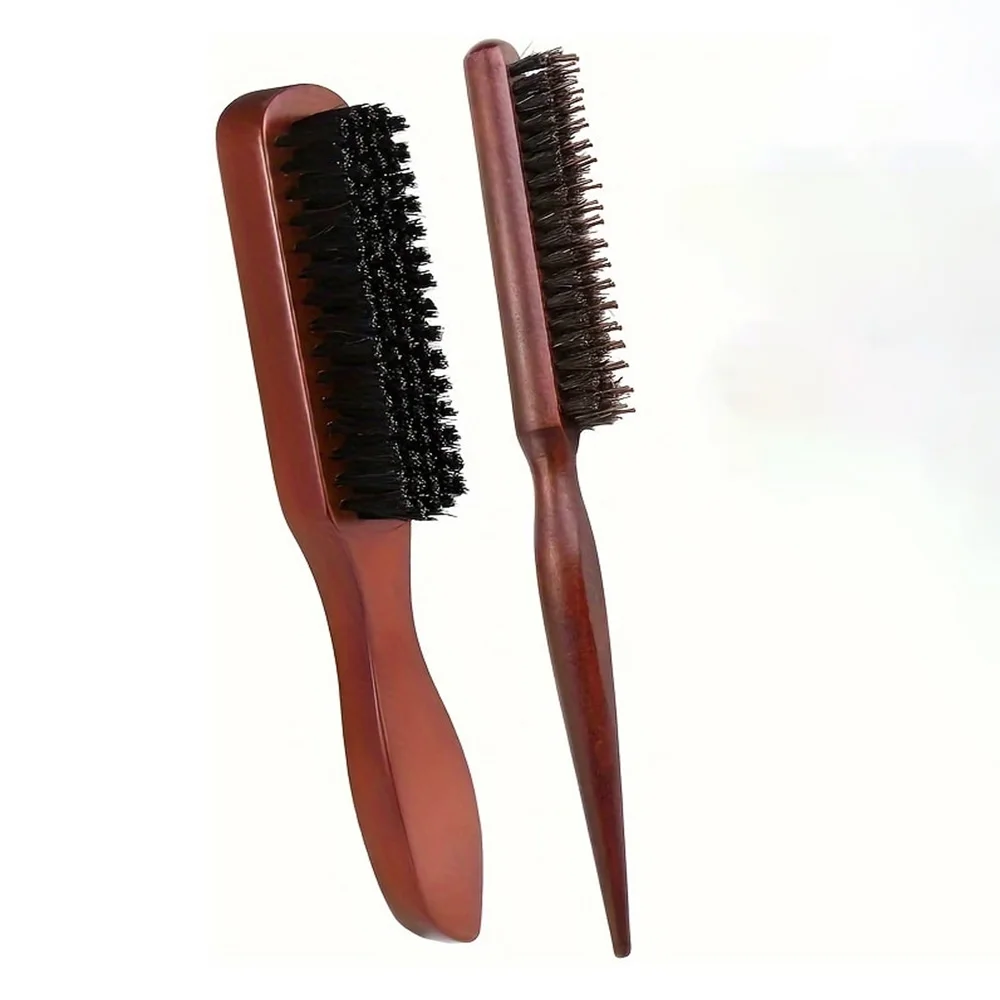 2 Piece Wooden Hair Brush Set Boar Bristle Brush for Detangling Smoothing Styling All Hair Types Daily Hair Care Routine