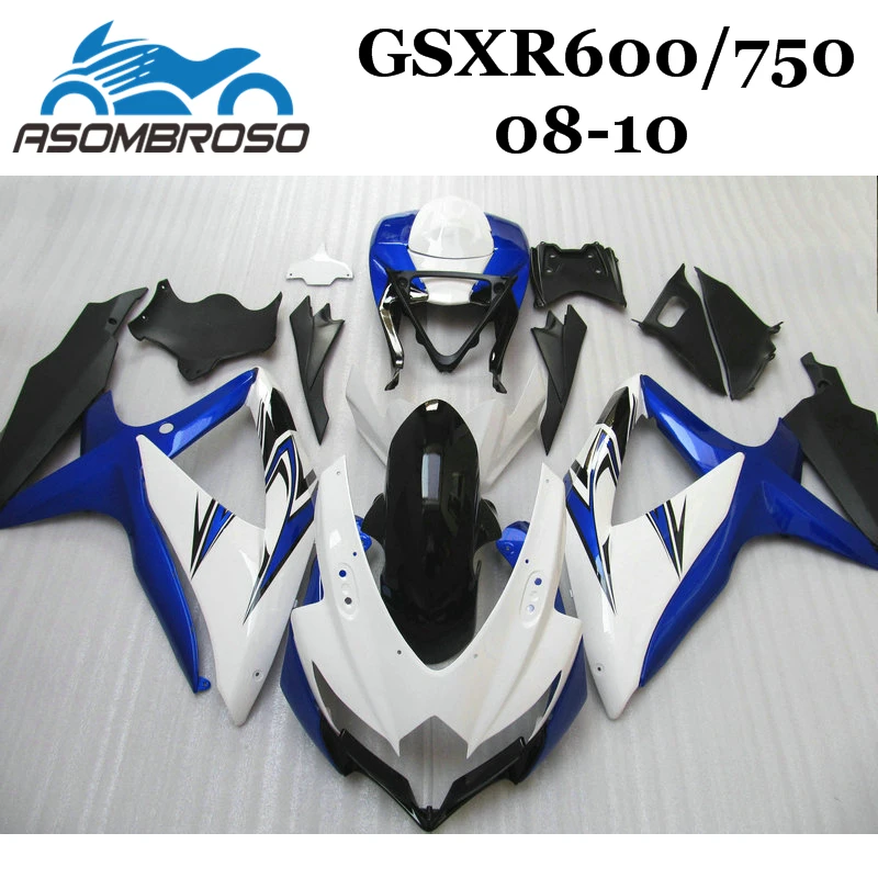 

High quality ZXMT Fairing kit for Suzuki 2010 2009 2008 GSXR600 K8 GSX R750 GSX R600 08 09 10 white blue Fairings set