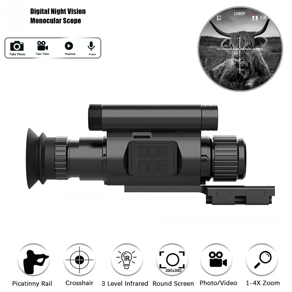 

NV075 New Arrival Night Vision 1080P HD Video Camera Crosshair Cursor Target Position Camping Clip-on Digital Monocular