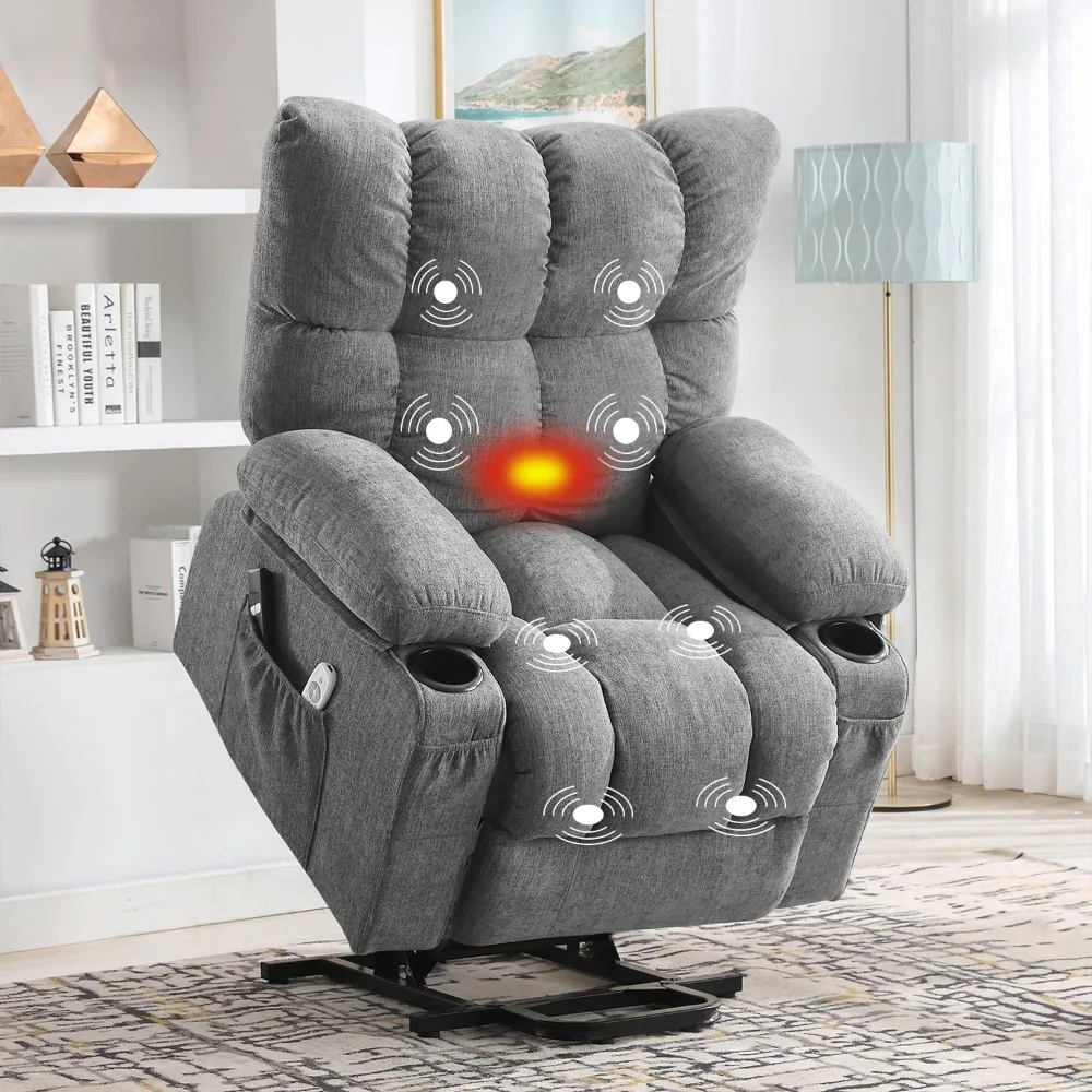 Power Lift Recliner Chair for Elderly with Vibration Massage and Lumbar Heating Electric Recliner Sofa with Cup Holders