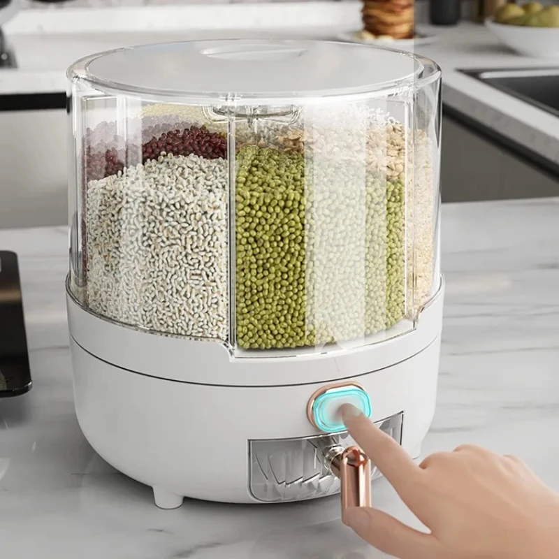 360-Degree Rotating Rice Dispenser Sealed Dry Cereal Grain Container Moisture-Proof Kitchen Food Storage Box Food