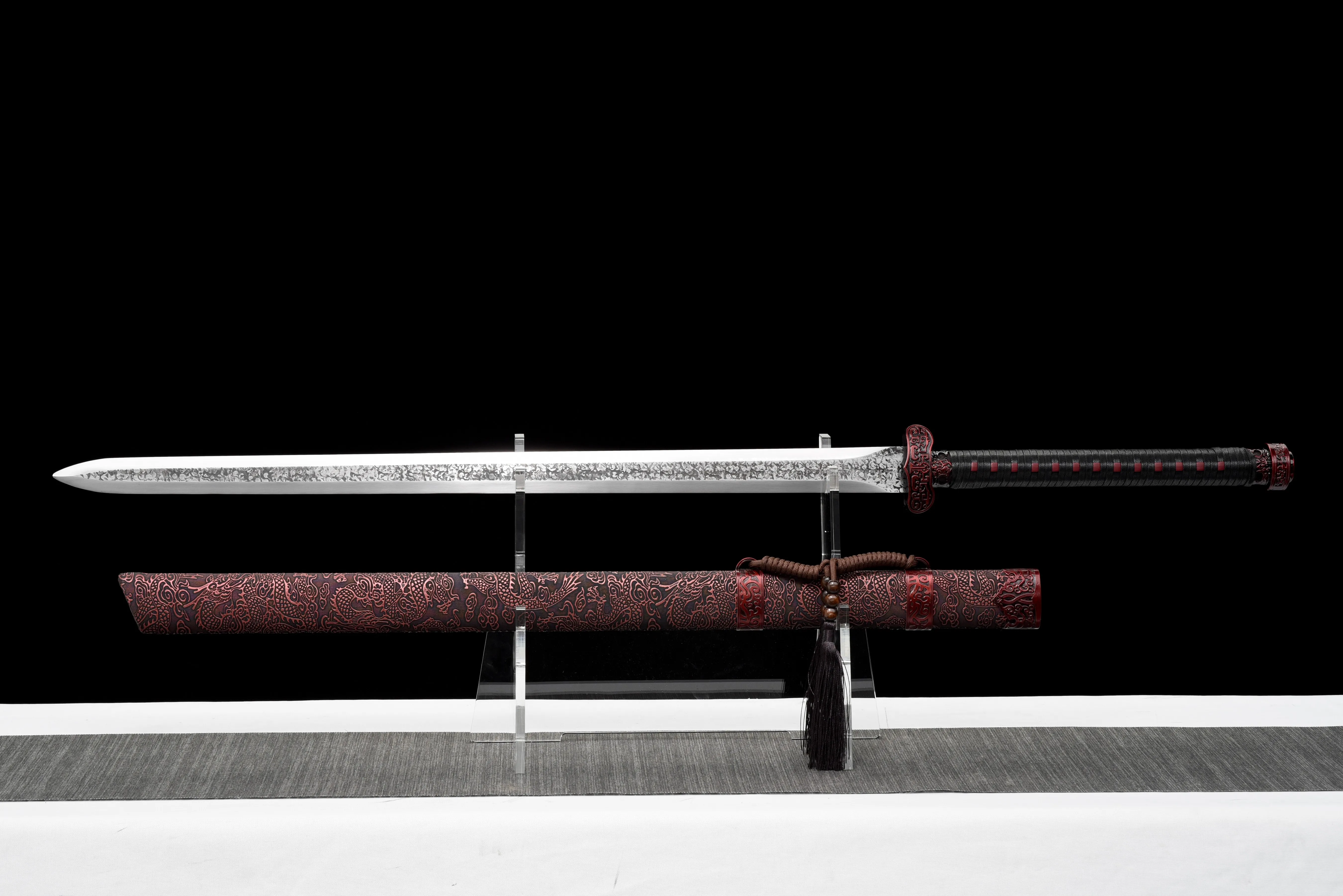110 cm Medieval full tang Blazing Red Dragon Sword High Manganese Steel Viking King Samurai Sword Battle Preparation katana Ninj