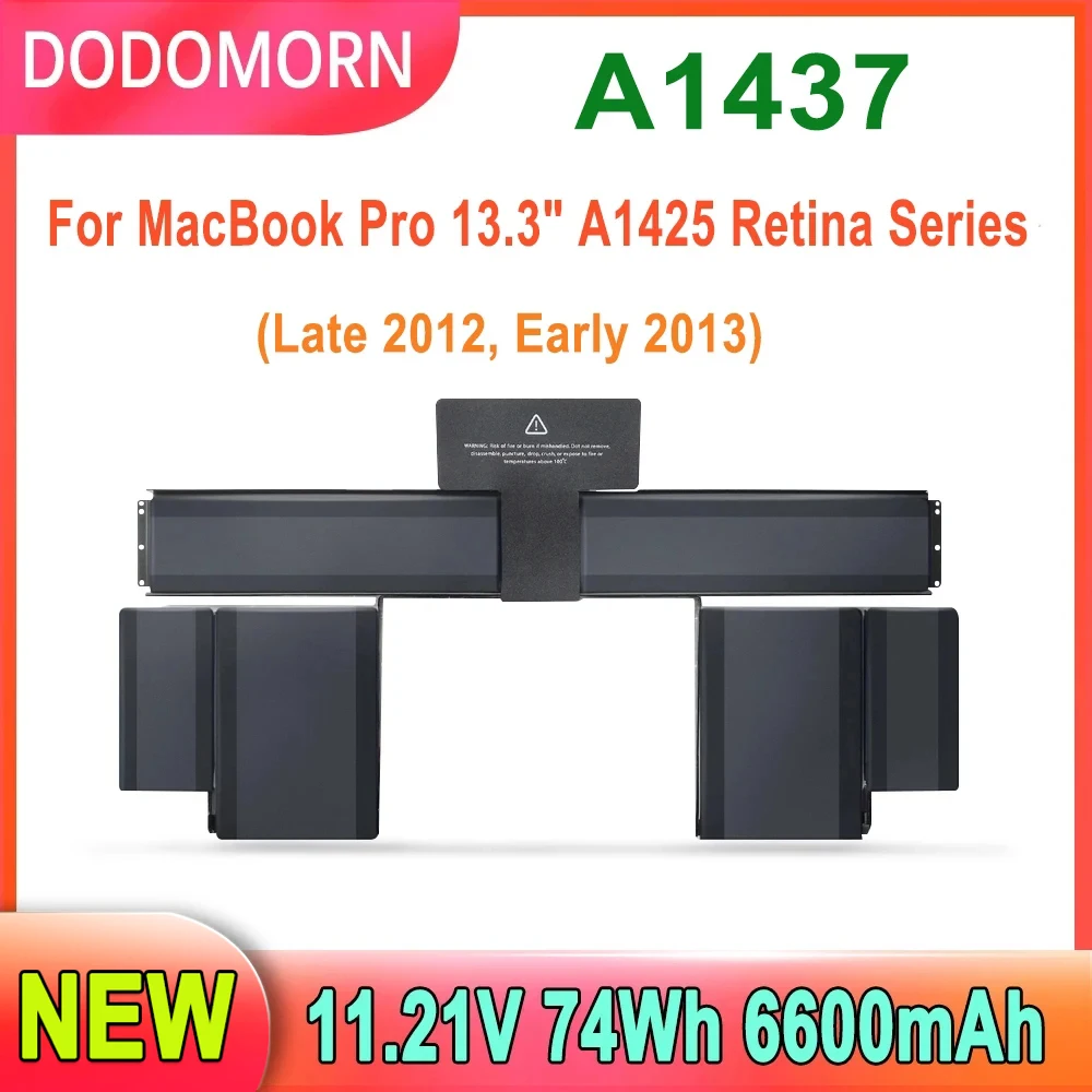 

Аккумулятор DODOMORN A1437 для ноутбука MacBook Pro 13,3 дюйма, серия A1425 Retina (конец 2012 года, Ранняя 2013 года) MD212LL/A ME662LL/A 1ICP9/32/60-1