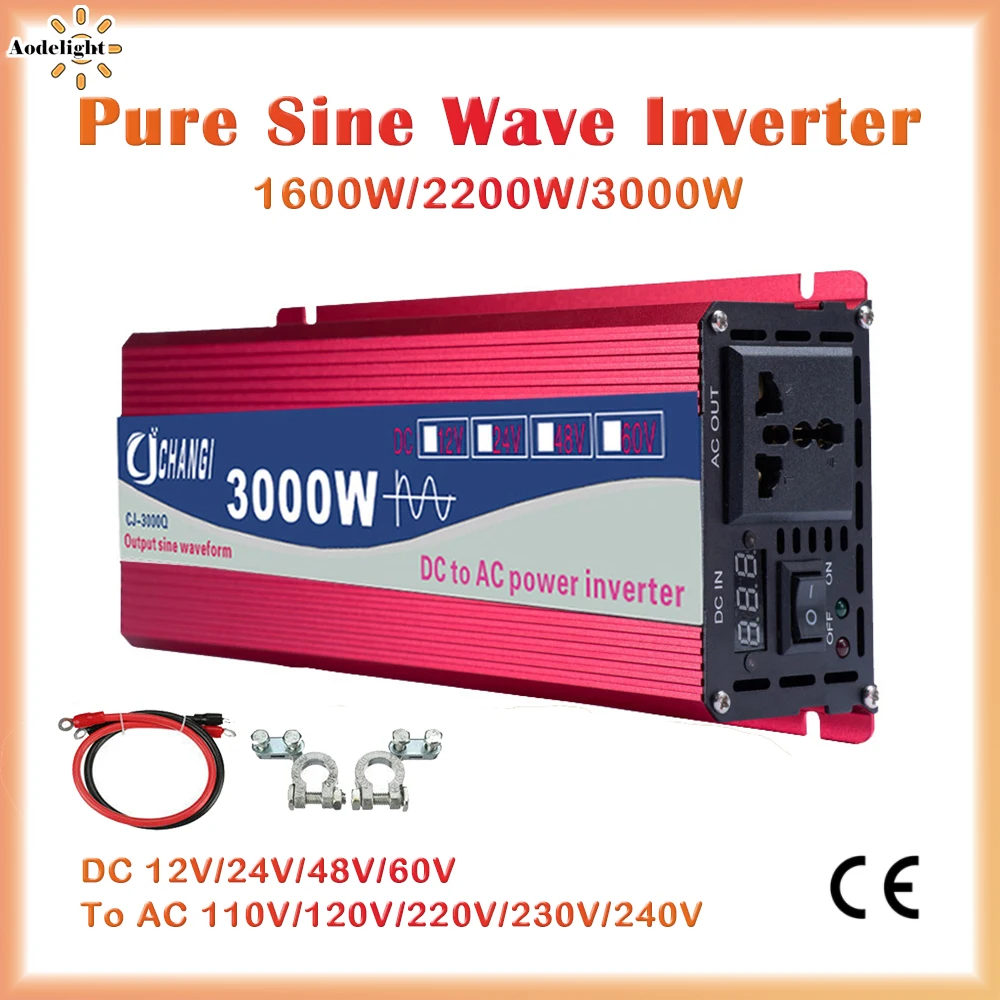 

Pure Sine Wave Inverter 12v 220v Power 1600W 2200W 3000W Solar Car Inverters Single Digital Display Converter