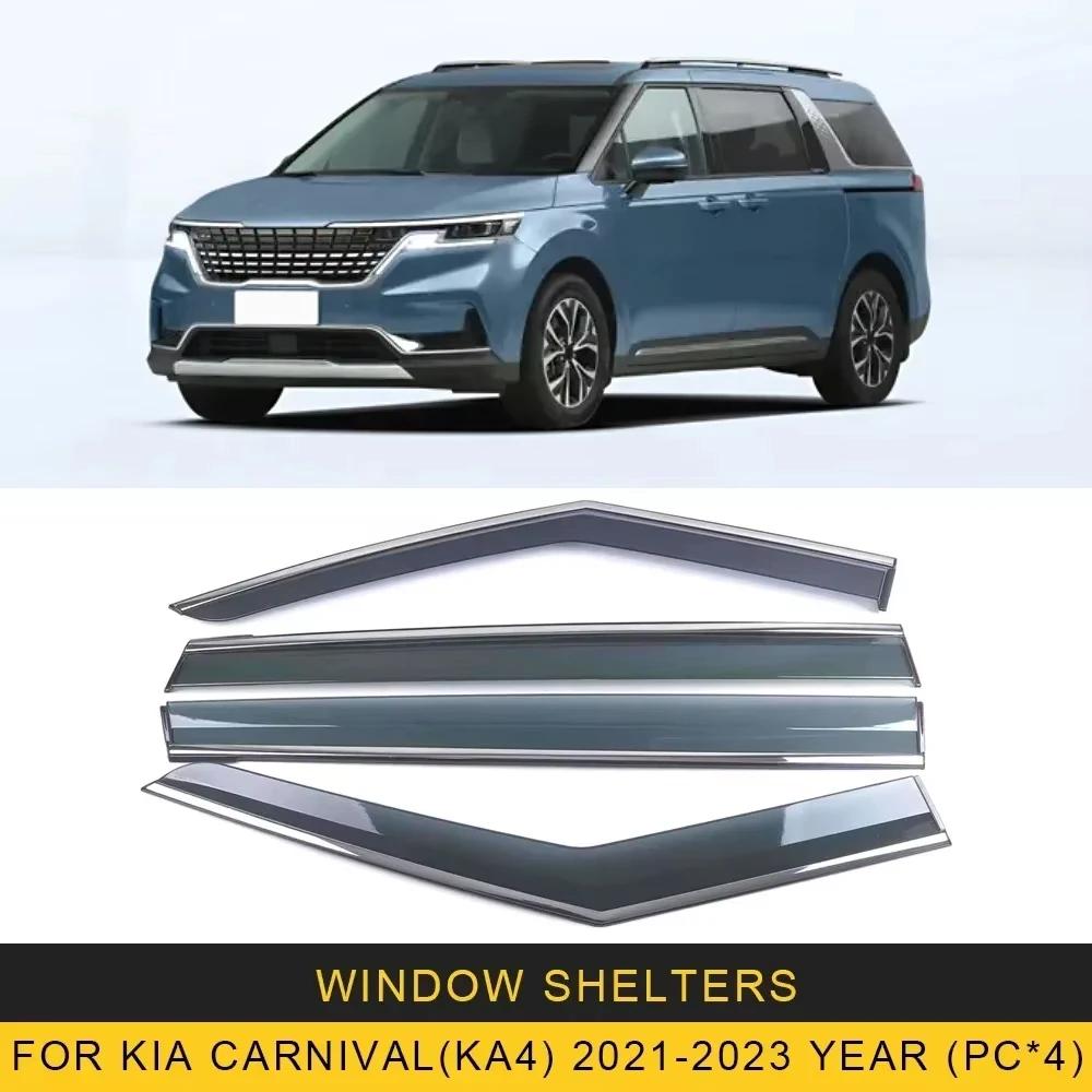 

Chrome Strips Rain Guards for Kia Carnival (KA4) 2021-2023 Window Visor Wind Deflectors Door Visor Vent Shades Ventvisor