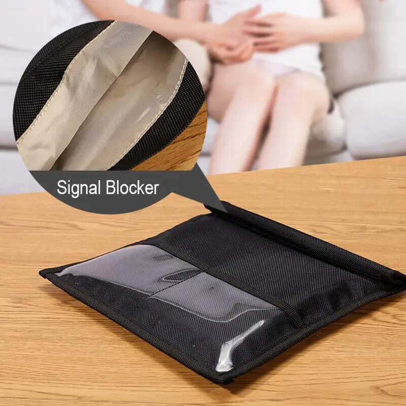 RFID Shielding Blocking Pouch Case Anti-Tracking Faraday Bag For Phones Device Large Wallet Case ID Card Car Key Black