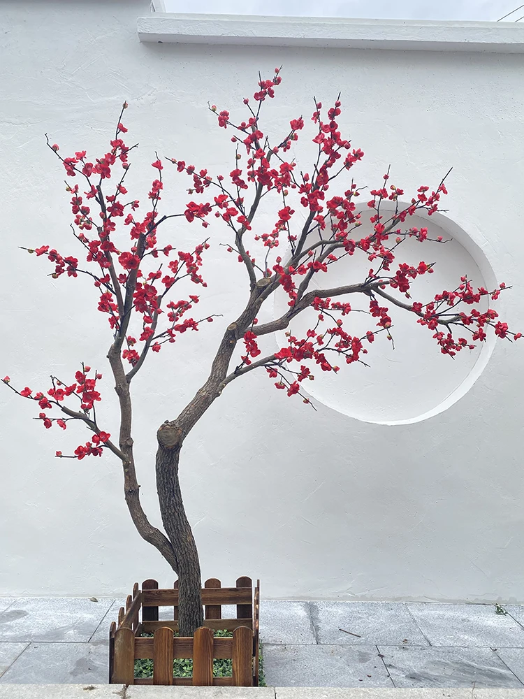 Simulation tree plum blossom tree fake large green plant restaurant window decoration wishing wedding floor landscapin
