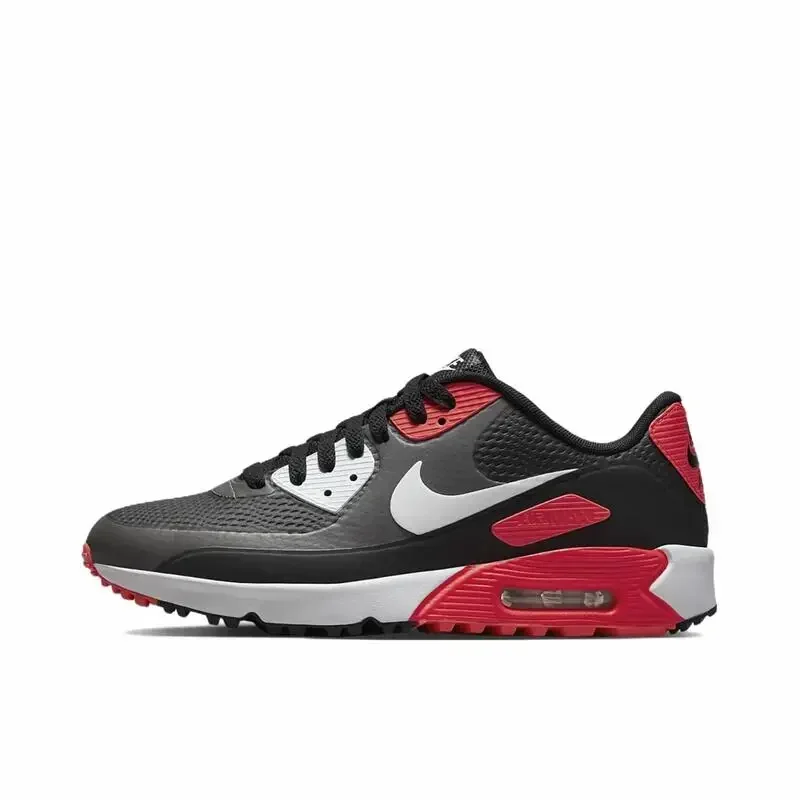 Nike Air Max 90 Golf  Casual Unisex Running Shoes with Air Cushion, Cushioning, Anti Slip, Durable Golf Shoes Black/Red