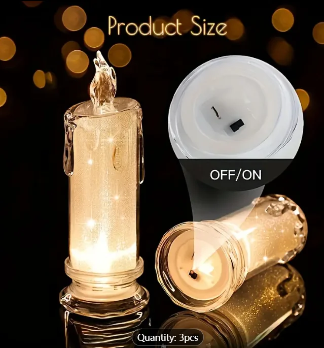 3Pcs LED Candle Lanterns with Battery - Flameless Candles for Romantic Weddings, Valentine's Day, Birthdays, Family Dinners & Be