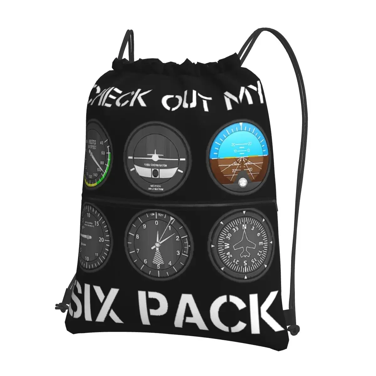 Funny Pilot Top Airplane Six Pack Flight Instruments Portable Backpacks Drawstring Bag Storage Bags For Travel Sport Man Woman