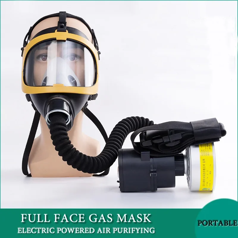 

Portable Full Face Electric Powered Air Supply Chemical Gas Respirator Work Safety Mask For Industrial Welding Painting Spraying