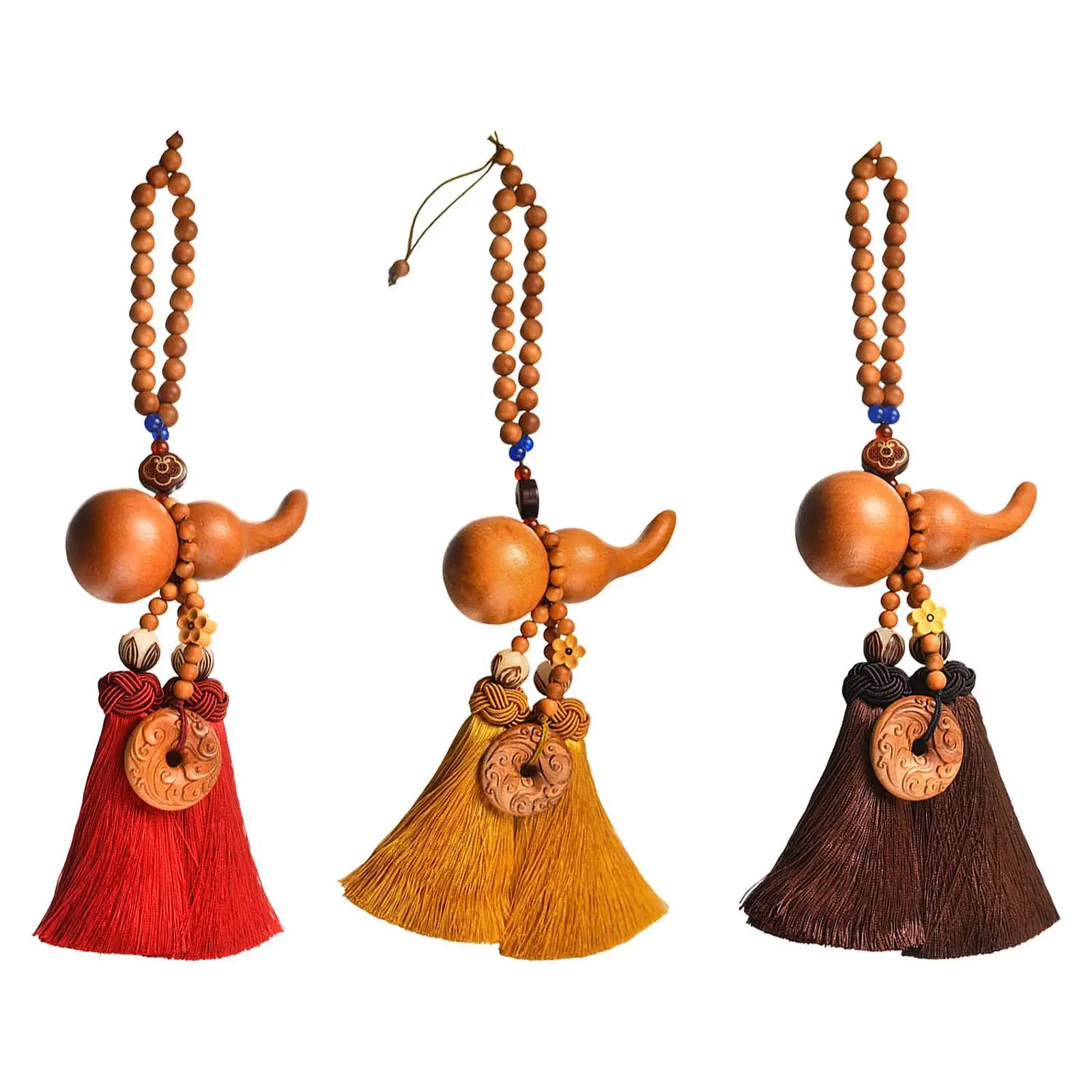 

Car Mirror Interior Pendant Car Pendant Feng Shui Decor Gift Good Luck Charm Decorative Wooden Hanging Decoration with Tassel