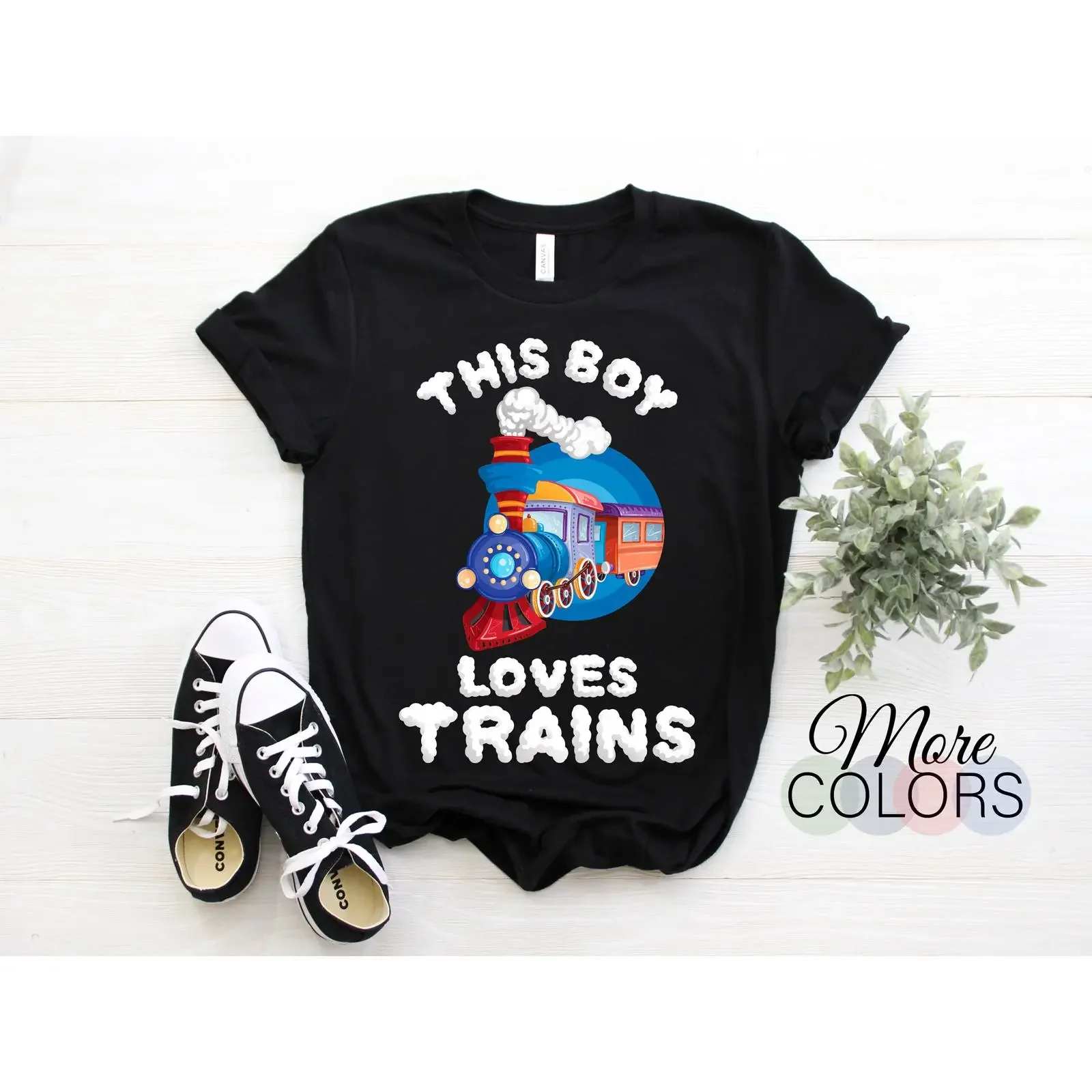 This Boy Loves Trains T Shirt Cute Locomotive Kids Youth Railroad Engineer  vintage Washed Stylish streetwear Casual Breathable