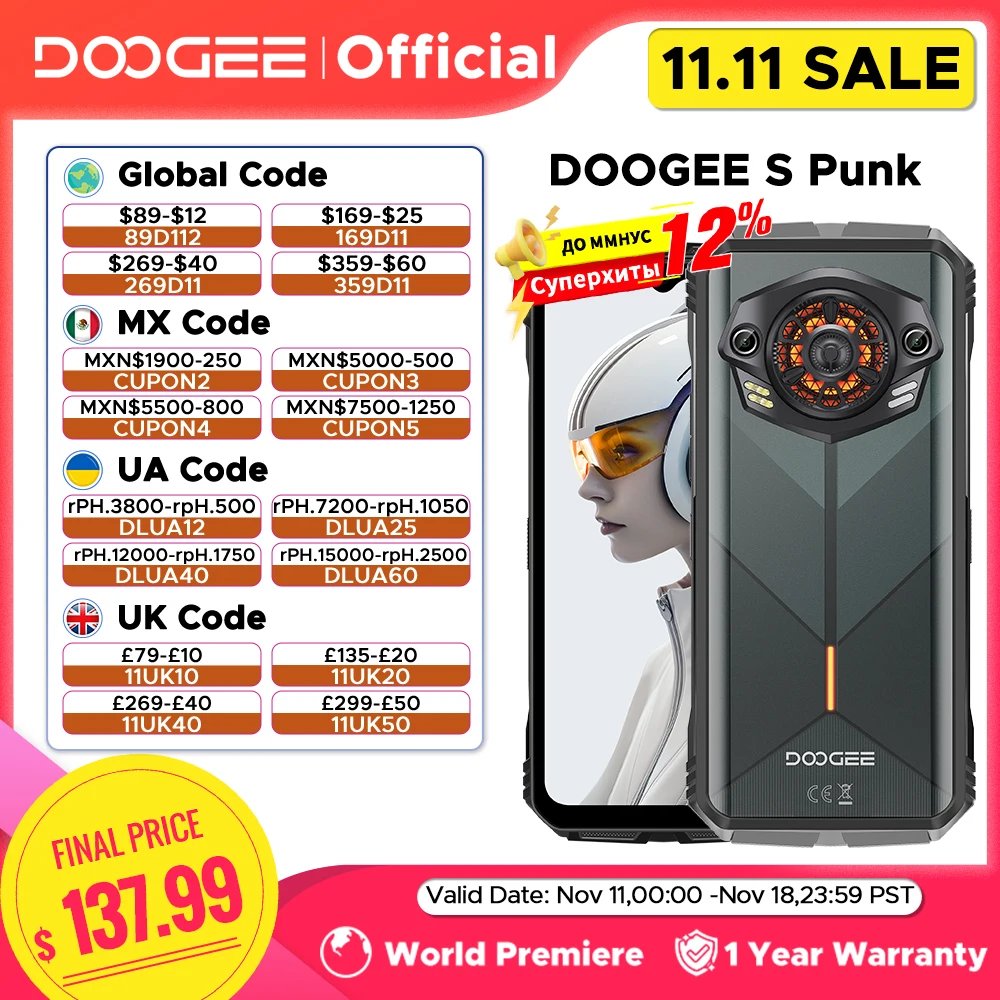 Global Version DOOGEE S Punk Rugged Phone Android 14 6.58