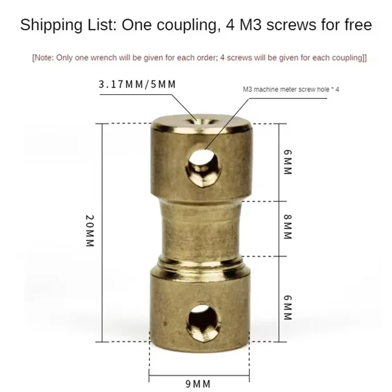 2Pcs Shaft Coupling 2mm/2.3mm/3.17mm/4mm/5mm/6mm Brass Flexible Motor Shaft Coupling Coupler Joint  Motor Transmission Connector