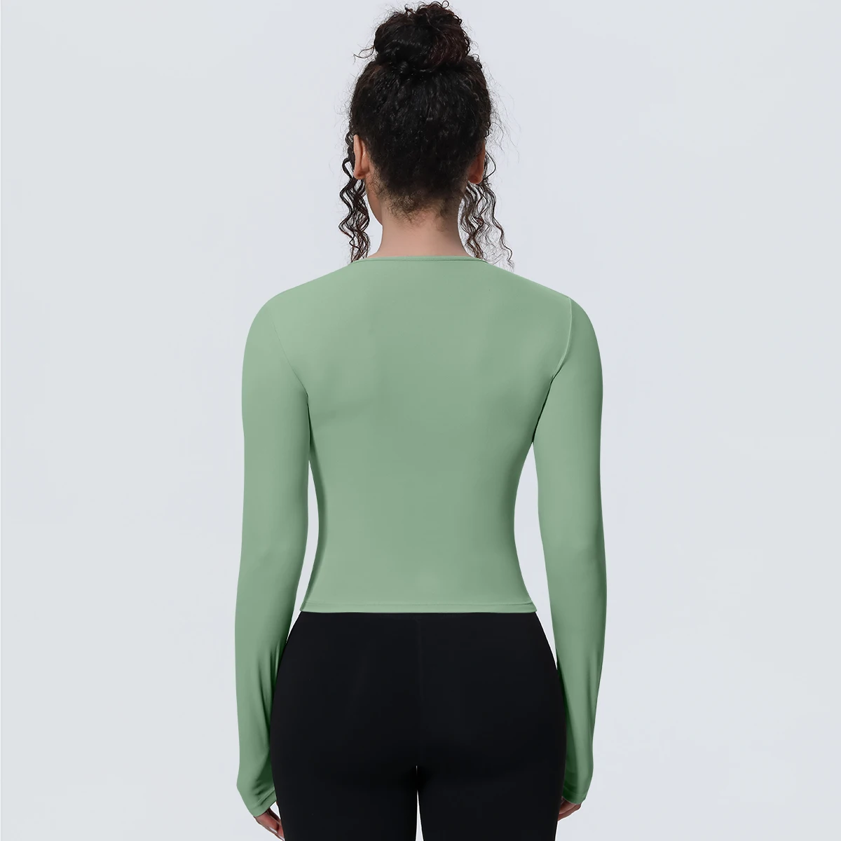 1 Stück Schlankes Casual Sommer Yoga Langarm-Oberteil für Damen, Fitness-Sport-Laufshirt mit Schnelltrocknung, Einfarbiges Trainingsshirt – Detail 20
