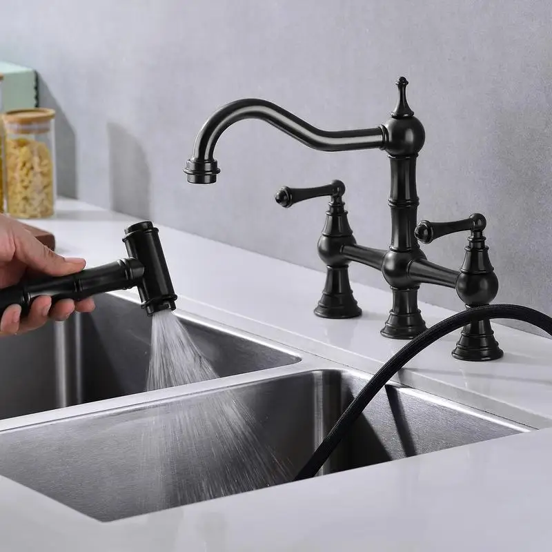 

Dual Handle Kitchen Faucet with Pull-Out Side Spray