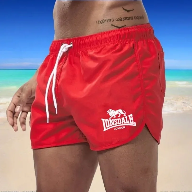 New summer men\'s beach shorts Lonsdale Print Sport Running shorts Swim Shorts Shorts Quick dry sport board shorts