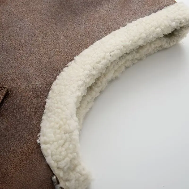 KASLEAD nouveau gilet de fourrure en cuir Faion Fce pour femmes Svel Patchwork rue Sle fermeture à glissière couleur Polyester