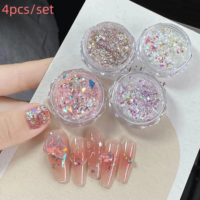 4Jars/set Mermaid Sparkle Nail Art Glitter Ultra-Thin Laser Flakes Holographic Sequins Irregular Loose Nail Art Dust Accessories