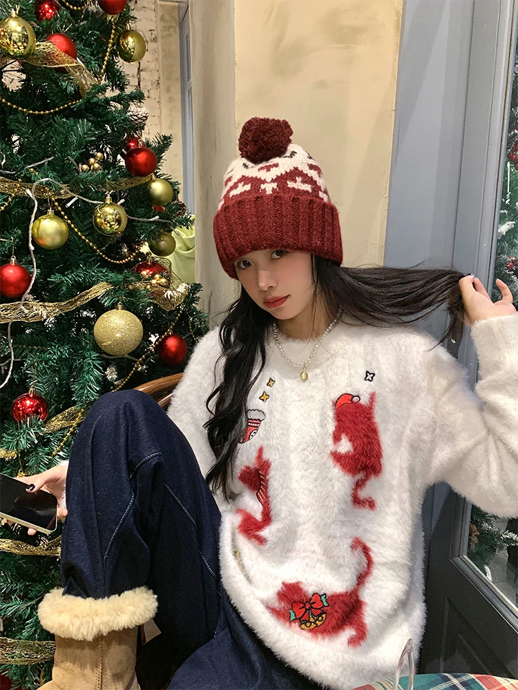 

Мягкий уютный корейский женский свитер Sle, зимний винтажный свободный меховой трикотаж, модный свитер для пар, милый длинный свеч, круглый ...