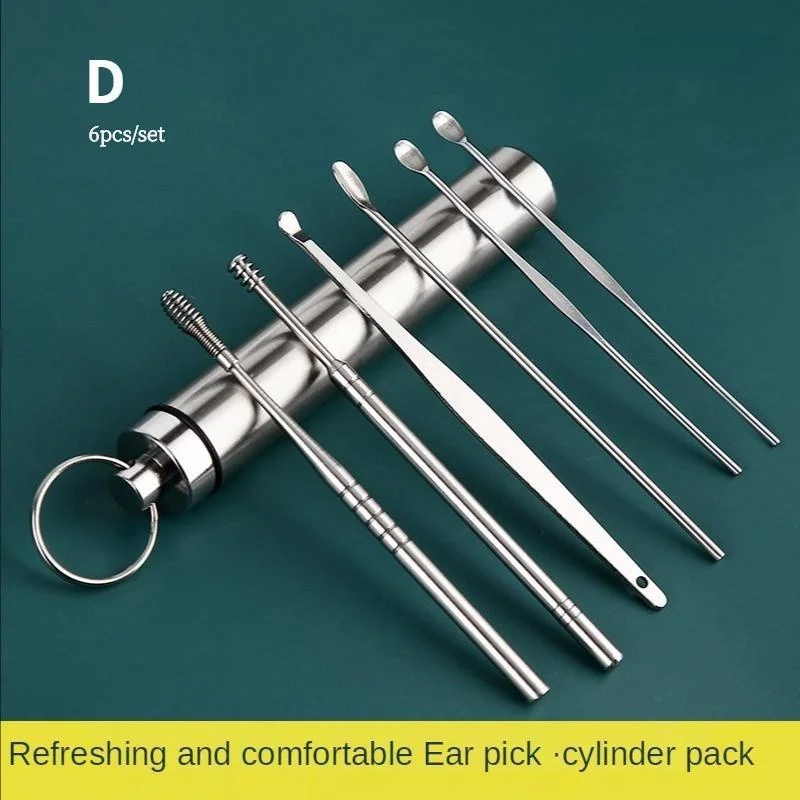 6/7/8Pcs Stainless Steel Ear Wax Pickers Set Portable Ear Cleaning Spoon Curette Wax Remover Tool For Home Ear Care