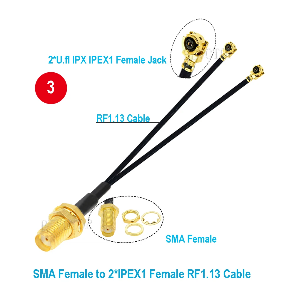 1 peça ângulo reto RP-SMA/sma fêmea para duplo u. fl fêmea jack divisor cabo rf1.13 trança wifi antena extensão jumper