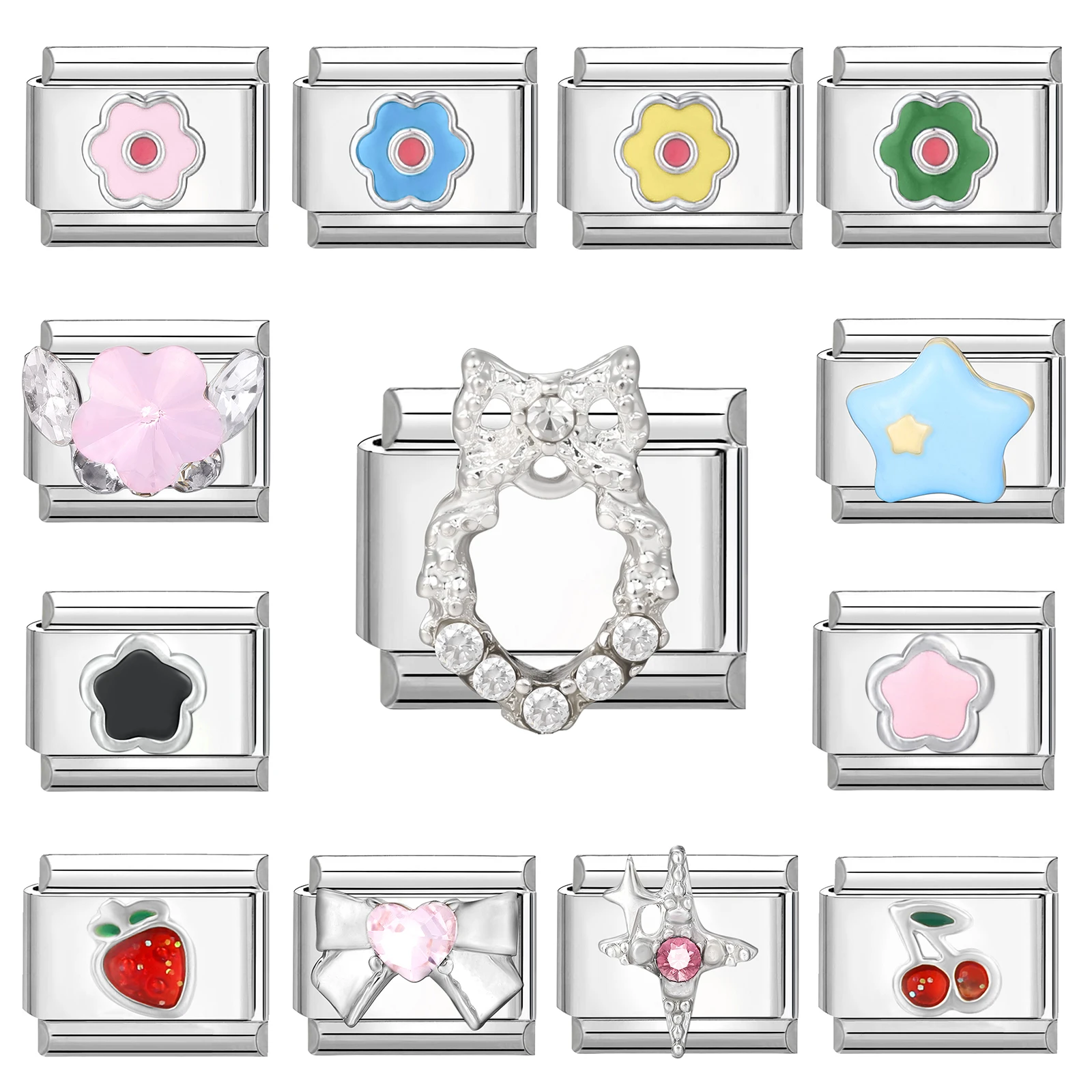 New Fashion Colorful Star Shell Bow Moon Cherry Italian Charm Links Fit 9mm Stainless Steel Bracelet Jewelry DIY Making Gifts
