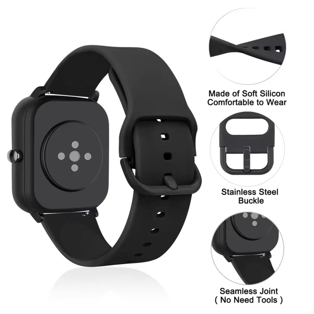 Sport Silicone Band with Buckle for Amazfit GTS 4 3 2 2e Mini, Bip U S Lite, 20/22mm for GTR 4 3 Pro 2 2e, Galaxy Watch 5 4, Gym