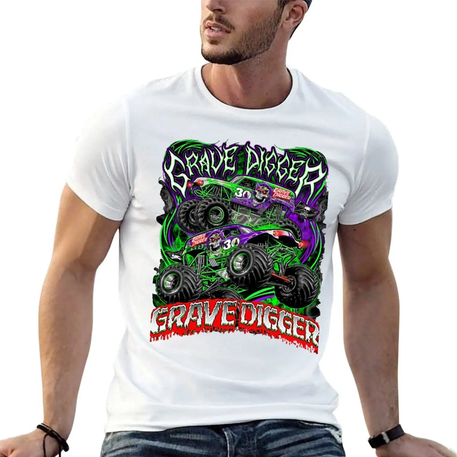 Camiseta de algodón suave y antiencogimiento para hombres, niños y niños pequeños, con diseño de Monster Truck Grave Digger