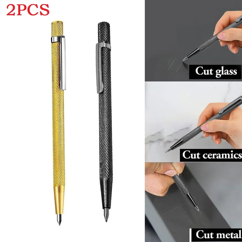 2PCS Metal Tile Cutting Pen Set Tungsten Steel Alloy Diamond Glass Cutting Tool For Cutting Marking Engraving Metal Tool