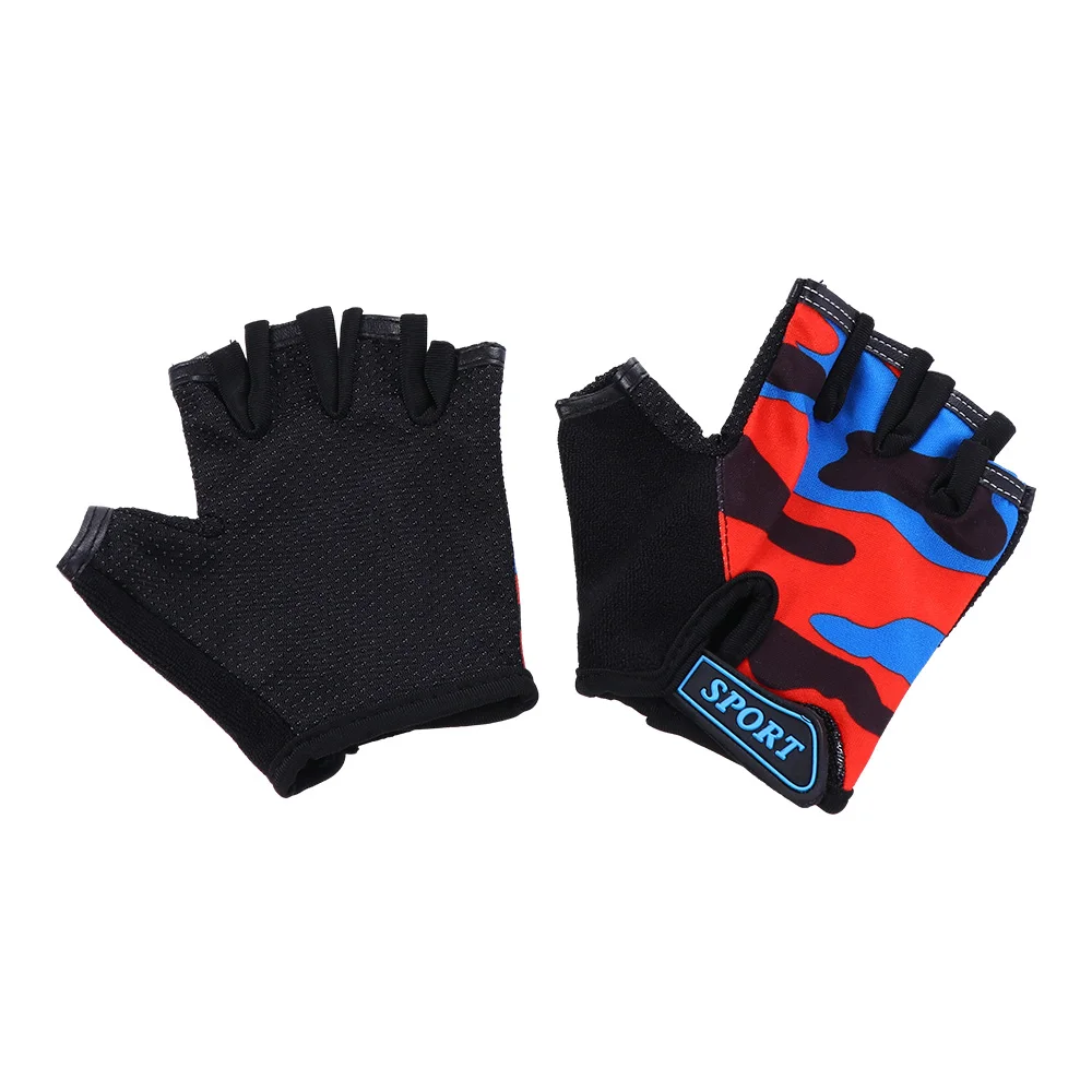 

Boys Skating Non-slip Breathable Anti-sweat Children Cycling Gloves Camouflage Bike Mittens Riding Equipment Half Finger Golves