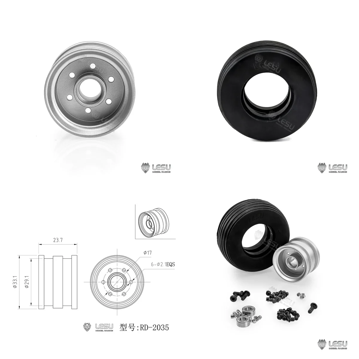 

Metal Rear Wheel Hub Wheel Tire for DIY 1/14 LESU AOUE 225A RC Hydraulic Log Loader Radio Control Sugarcane Loader Grabber Model