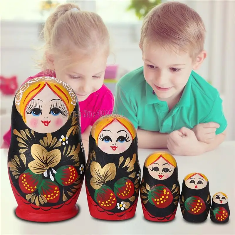 5 Layers Strawberry Girls Matryoshka Doll Wooden Snowman Russian Nesting Birthday Christmas Day Gift Toy