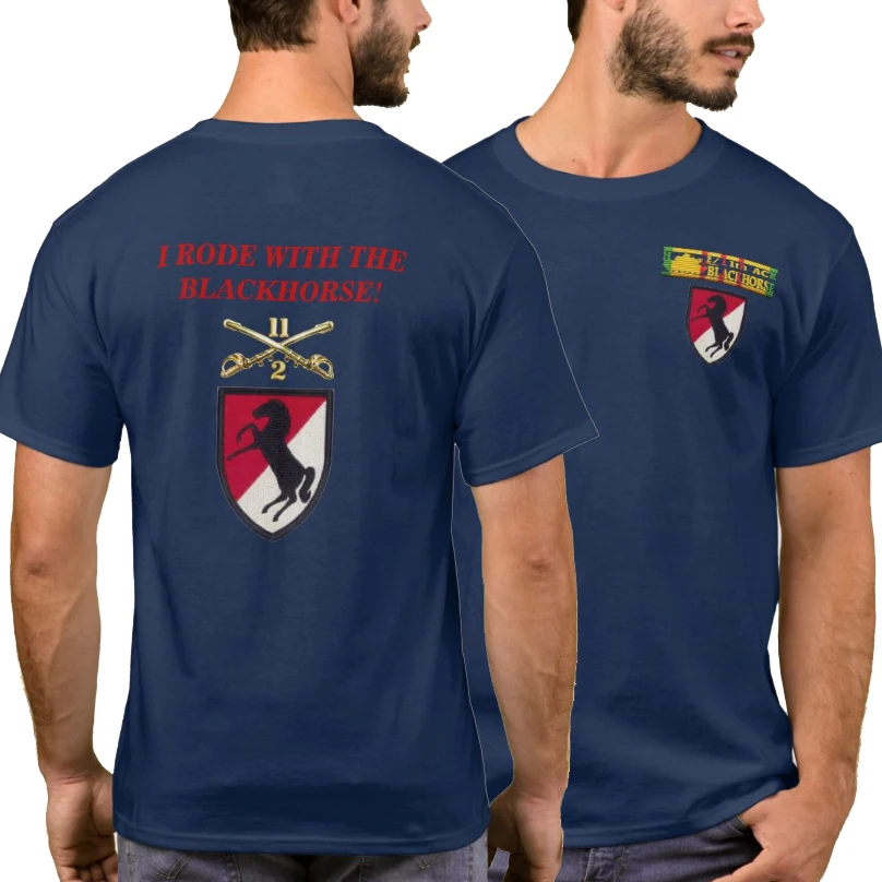 Medal Ribbon H/2/11th Armored Cavalry Blackhorse Patch Printed T-Shirt 100% Cotton O-Neck Short Sleeve Casual Mens T-shirt