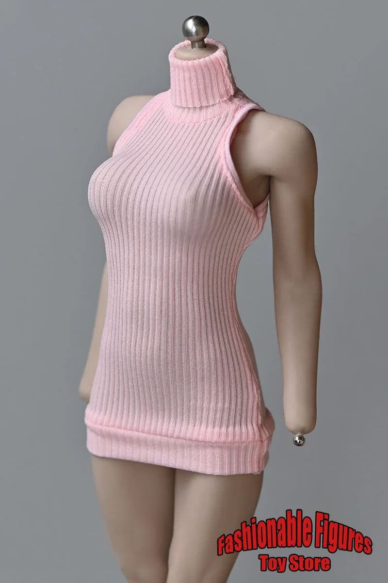 1/6 weibliche Soldat Kleid sexy ärmellose gestrickte gestreifte Roll kragen pullover aus Schulter Pullover Kleidung für 12 Zoll Action figur Körper