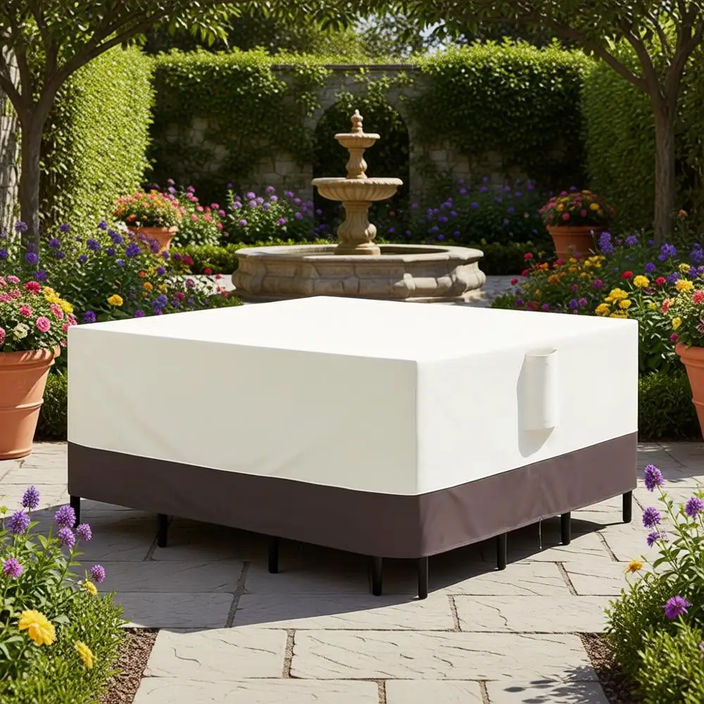 

126 Square Outdoor Patio Table and Chair Set Cover - Waterproof UV-Resistant Beige/Brown Sectional Sofa Cover