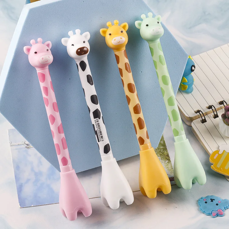 Two Cute Giraffe Stationery Pens, with Random Colors. The Black Ink Core Writes Smoothly.