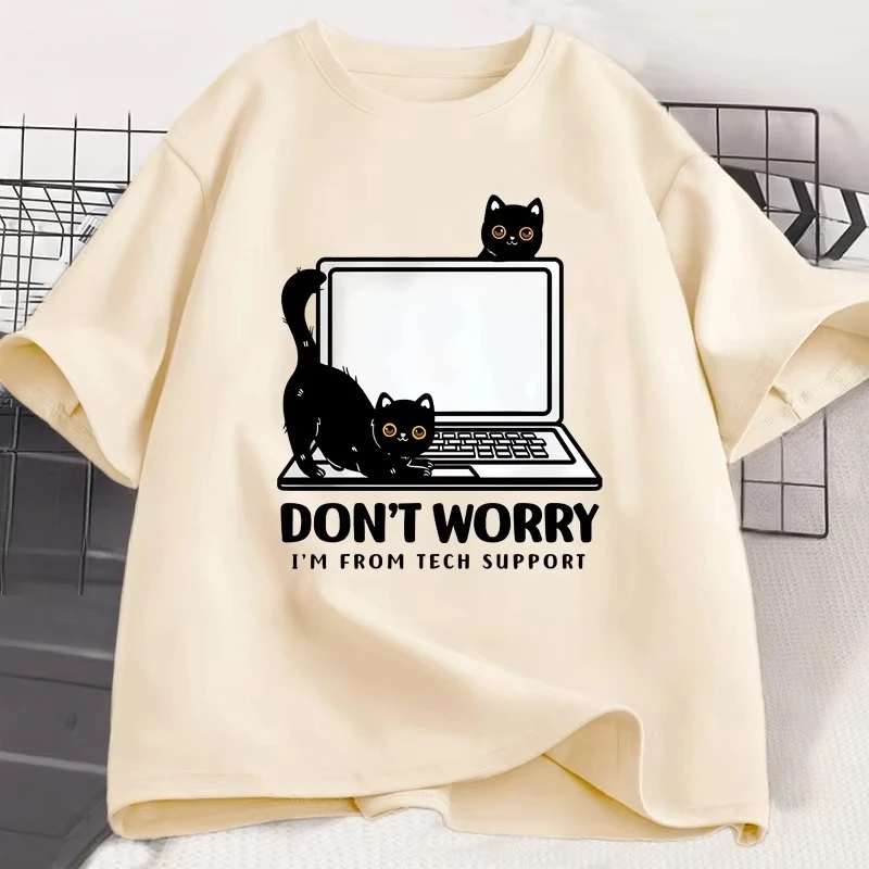 Don't Worry I'm From Tech Support Cat T Shirt Funny Cat T-Shirt Cat Lover Tee Gift Clothes Summer Cotton Short-sleeve Tops