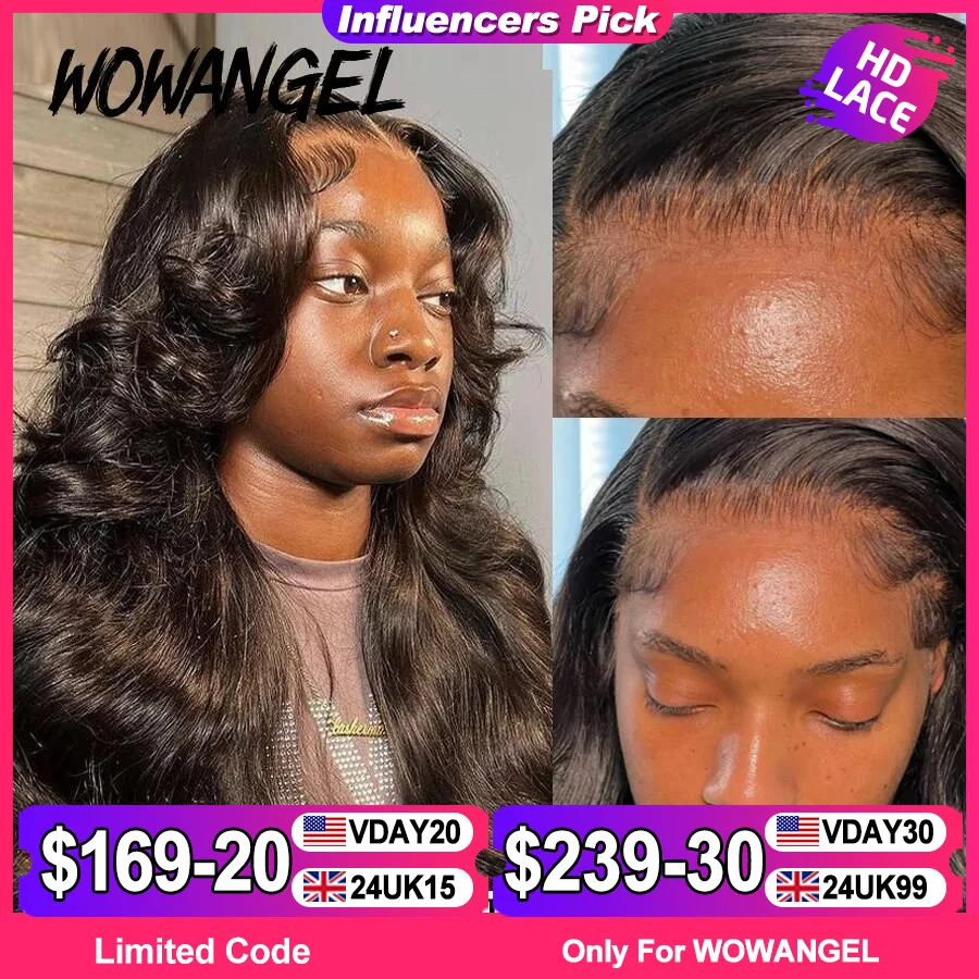 

Wow Angel 250% 13x6 HD Lace Front Wig Swiss Lace Melt Skin Pre Plucked Natural Scalp Body Wave Human Hair Wig For Woman Glueless