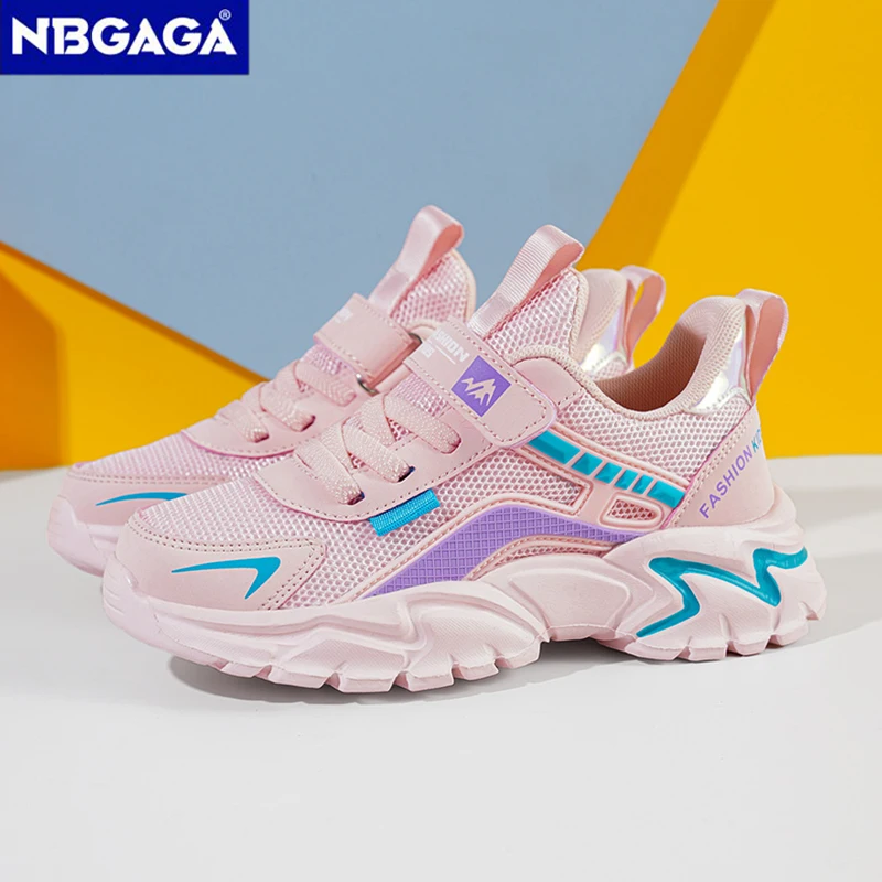 Spring New Kids Sneakers Girls Casual Mesh Solid Pink School Shoes Outdoor Breathable Running Shoe Tenis Non-slip Children Sport